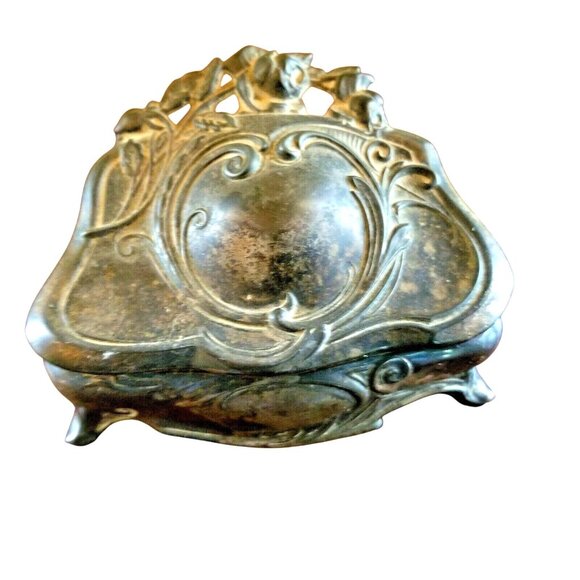 1900s Vintage Antique Jewelry Casket  Art Nouveau Footed Trinket Box 395 Lined - Picture 1 of 9